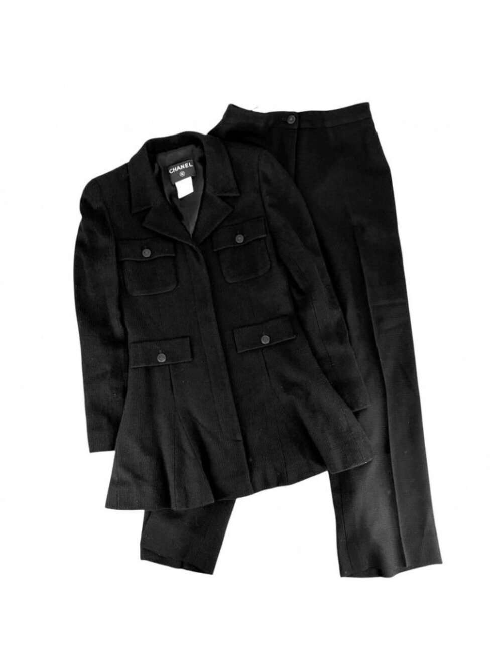 Chanel Set Suit Pants Jacket Clothing Apparel 36 Black Wool Rayon